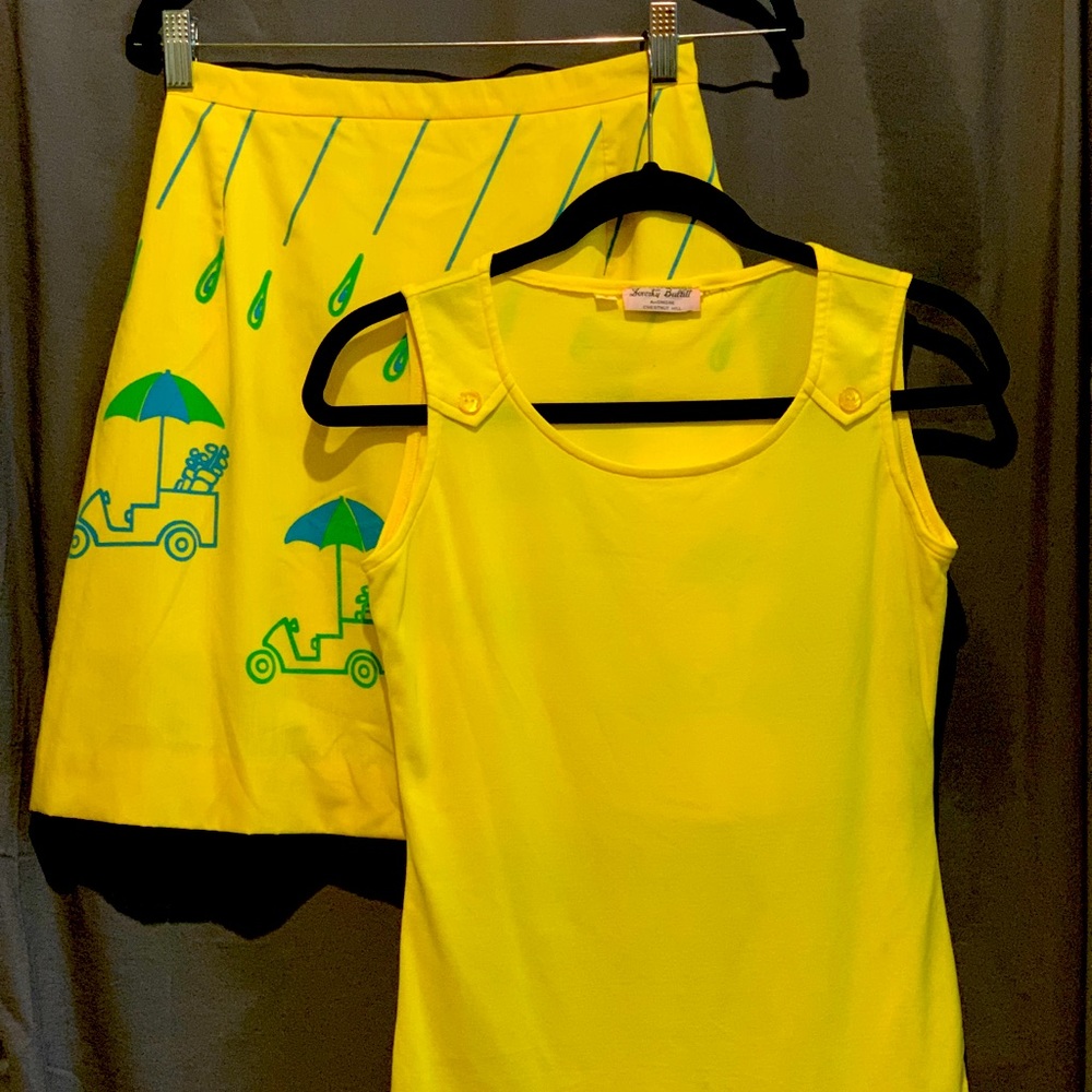 Vintage Bright Yellow A-line, Golf Skirt and Top Set. Size 6